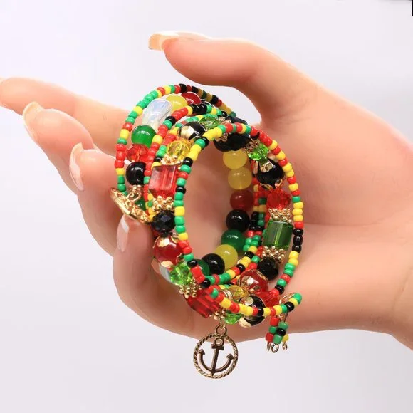 Multicolor bead memory wire bracelet. - Picture 5 of 5